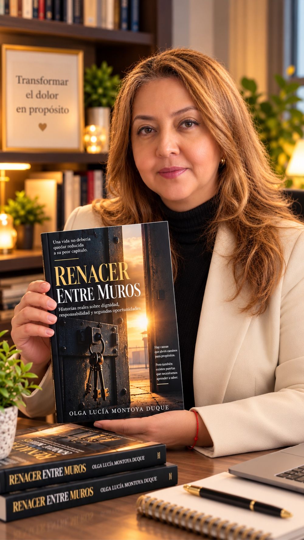 Olga Lucía Montoya Duque con su libro Renacer entre muros